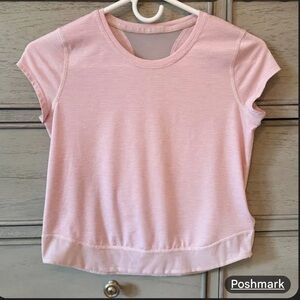 Athleta Girl Pink and White Stripe Tee with Mesh